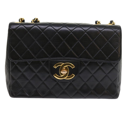 CHANEL Big Matelasse Chain Shoulder Bag Leather Black CC fm2835