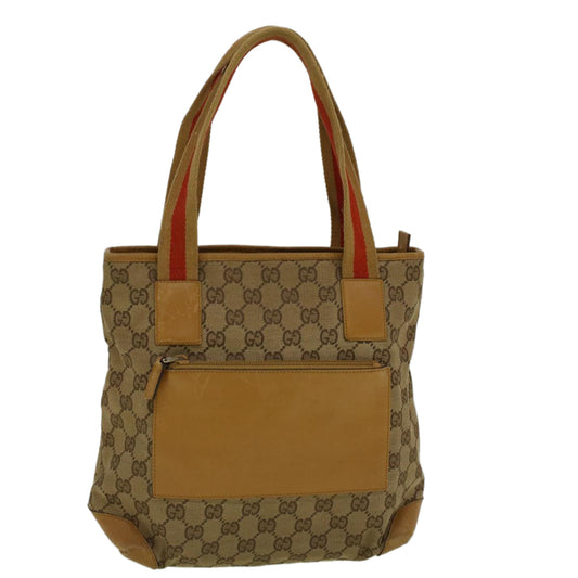 GUCCI GG Canvas Sherry Line Tote Bag Beige Orange  fm2946