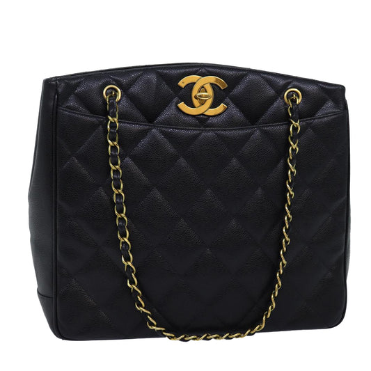 CHANEL Big Matelasse Chain Shoulder Bag Caviar Skin Black CC fm3373A