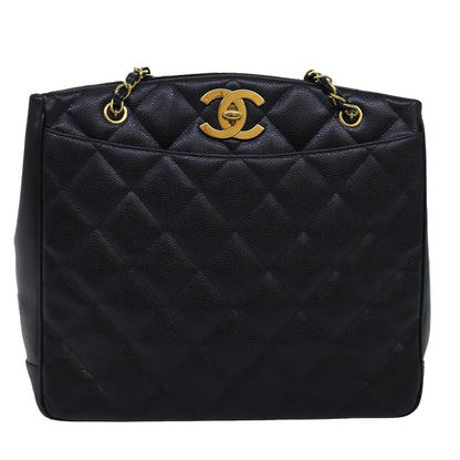 CHANEL Big Matelasse Chain Shoulder Bag Caviar Skin Black CC fm3373A