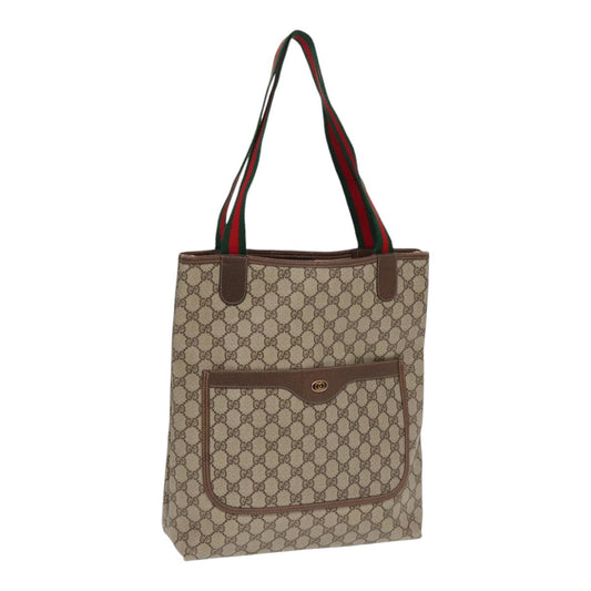 GUCCI GG Supreme Web Sherry Line Tote Bag PVC Beige 39 02 003  fm3734