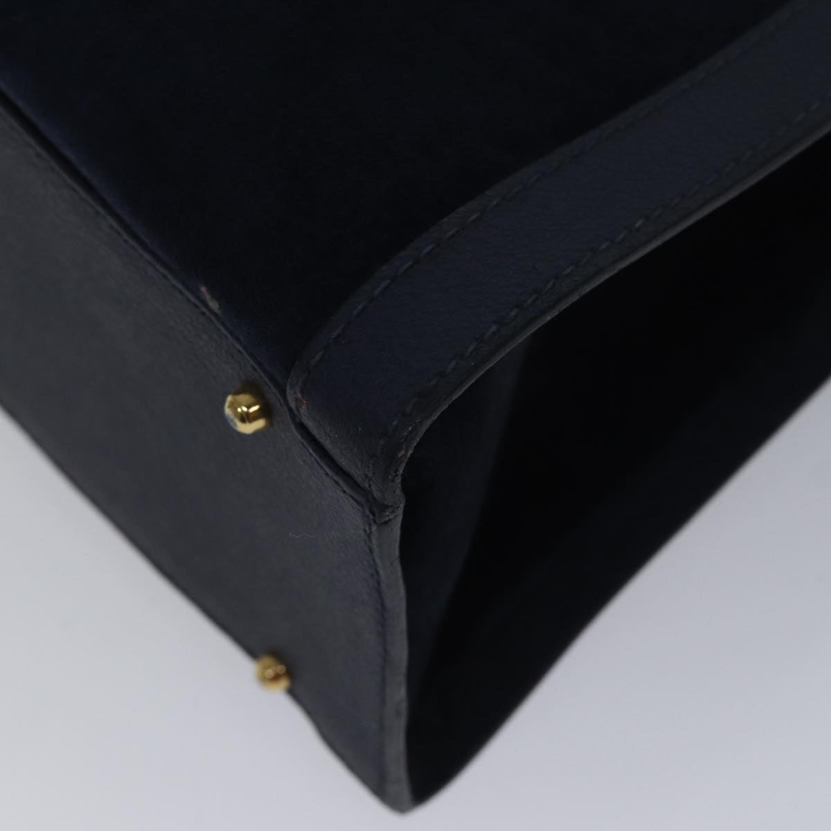 GUCCI Bamboo Hand Bag Suede Leather Navy Gold 002 123 0260  fm3756