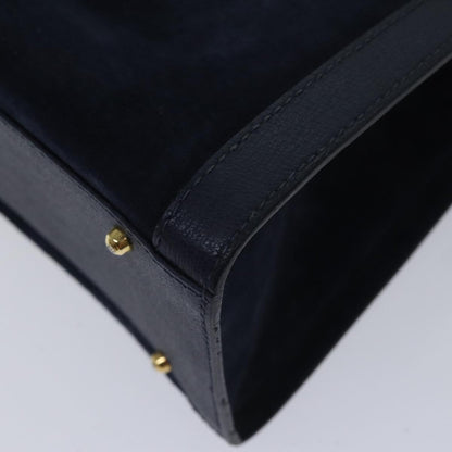 GUCCI Bamboo Hand Bag Suede Leather Navy Gold 002 123 0260  fm3756