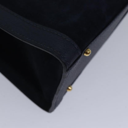 GUCCI Bamboo Hand Bag Suede Leather Navy Gold 002 123 0260  fm3756