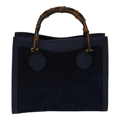 GUCCI Bamboo Hand Bag Suede Leather Navy Gold 002 123 0260  fm3756