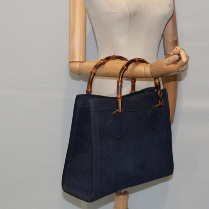 GUCCI Bamboo Hand Bag Suede Leather Navy Gold 002 123 0260  fm3756