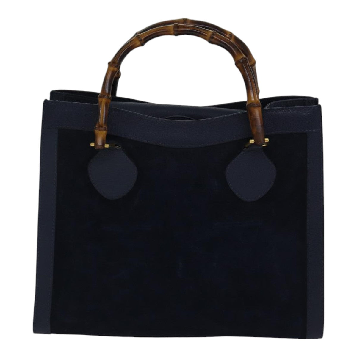 GUCCI Bamboo Hand Bag Suede Leather Navy Gold 002 123 0260  fm3756