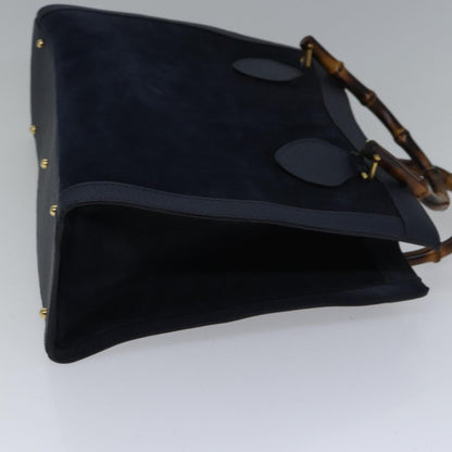 GUCCI Bamboo Hand Bag Suede Leather Navy Gold 002 123 0260  fm3756