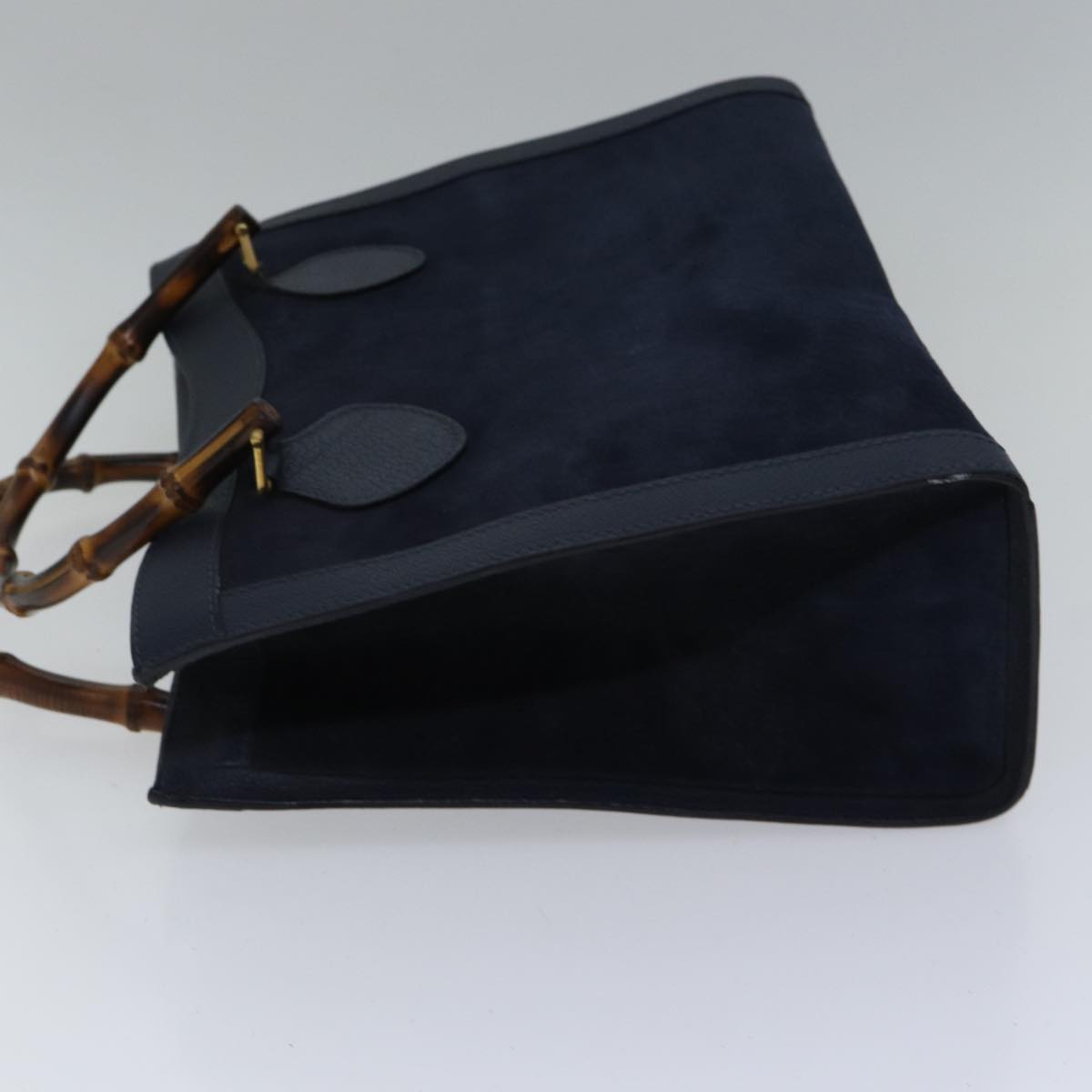 GUCCI Bamboo Hand Bag Suede Leather Navy Gold 002 123 0260  fm3756