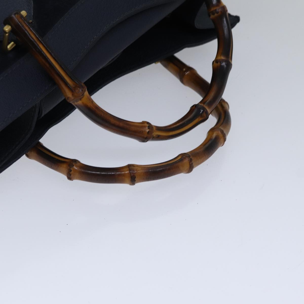 GUCCI Bamboo Hand Bag Suede Leather Navy Gold 002 123 0260  fm3756