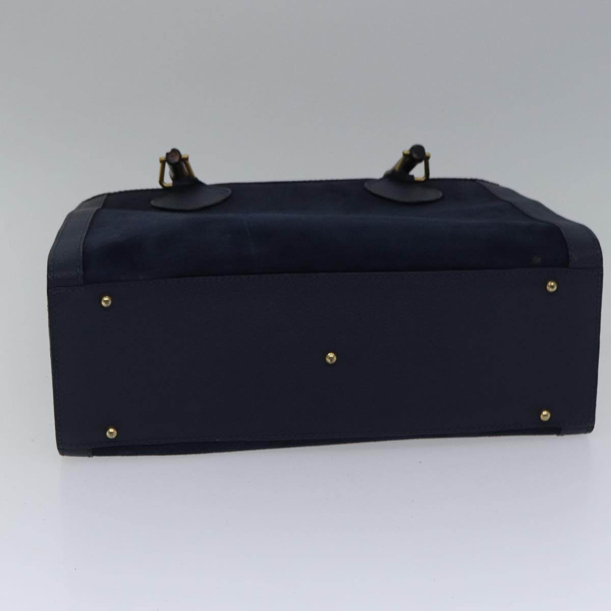 GUCCI Bamboo Hand Bag Suede Leather Navy Gold 002 123 0260  fm3756