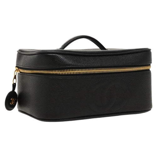 CHANEL Vanity COCO Mark Pouch Caviar Skin Black Gold CC fm4039