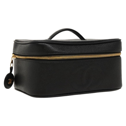 CHANEL Vanity COCO Mark Pouch Caviar Skin Black Gold CC fm4039