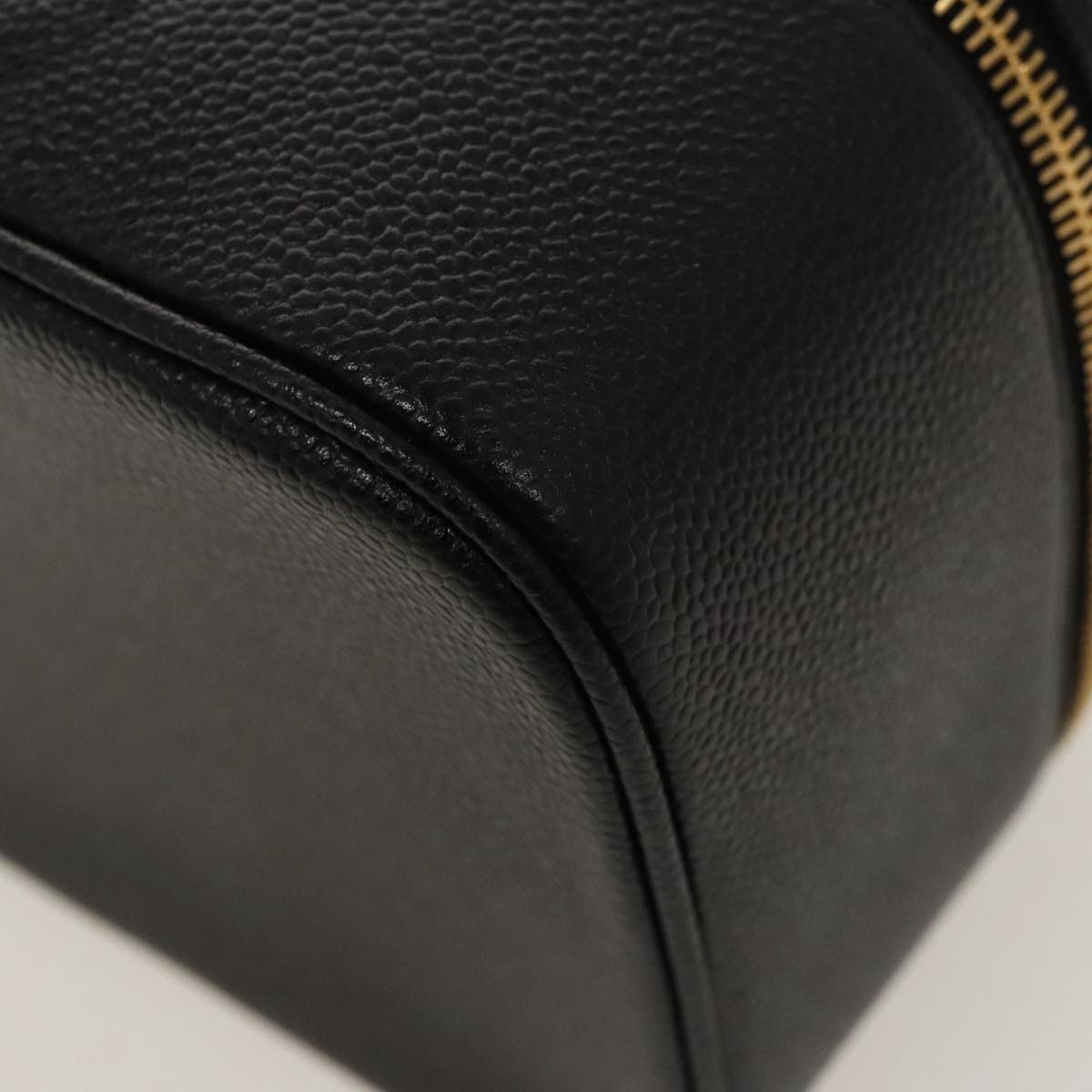CHANEL Vanity COCO Mark Pouch Caviar Skin Black Gold CC fm4039