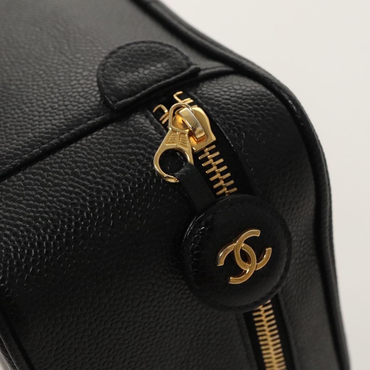 CHANEL Vanity COCO Mark Pouch Caviar Skin Black Gold CC fm4039