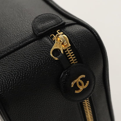 CHANEL Vanity COCO Mark Pouch Caviar Skin Black Gold CC fm4039