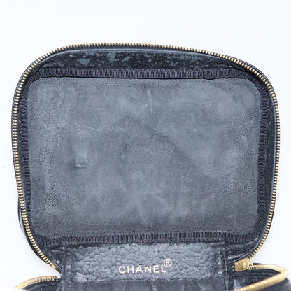 CHANEL Vanity COCO Mark Pouch Caviar Skin Black Gold CC fm4039