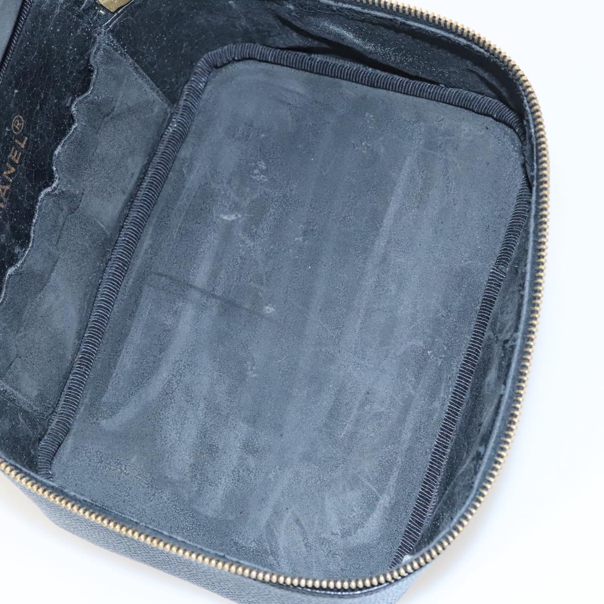 CHANEL Vanity COCO Mark Pouch Caviar Skin Black Gold CC fm4039