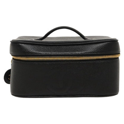 CHANEL Vanity COCO Mark Pouch Caviar Skin Black Gold CC fm4039