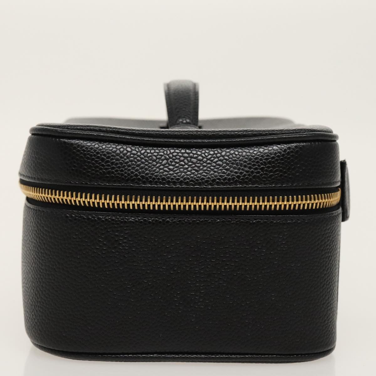 CHANEL Vanity COCO Mark Pouch Caviar Skin Black Gold CC fm4039