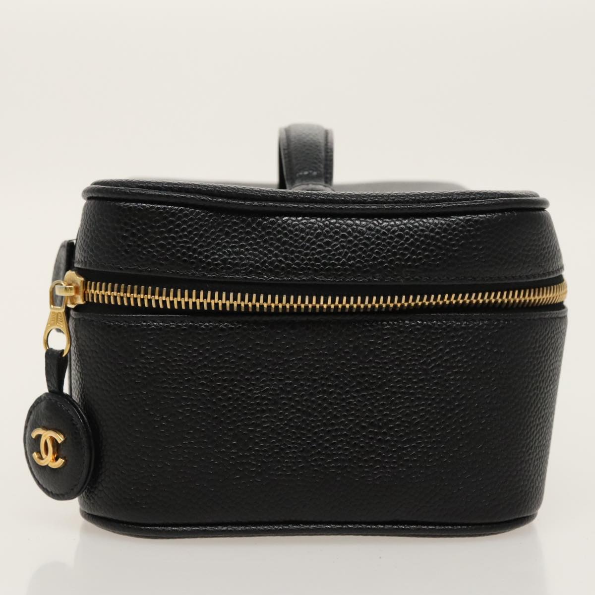 CHANEL Vanity COCO Mark Pouch Caviar Skin Black Gold CC fm4039