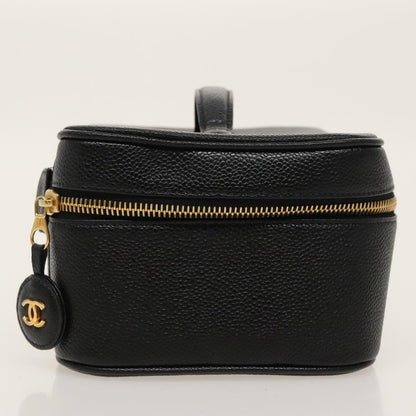 CHANEL Vanity COCO Mark Pouch Caviar Skin Black Gold CC fm4039