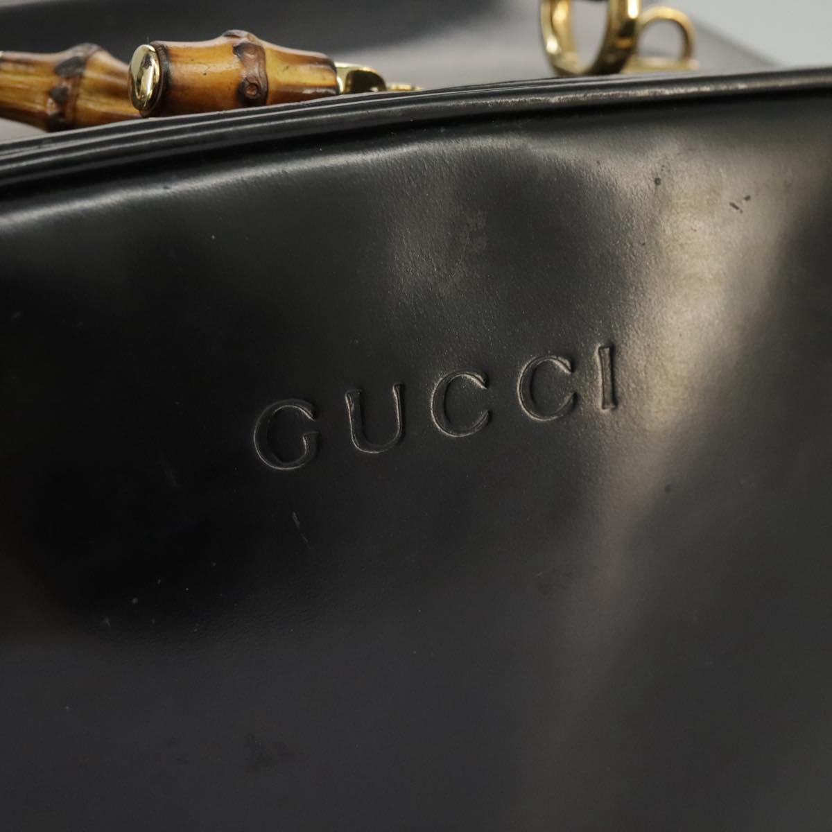 GUCCI Bamboo Hand Bag Patent leather 2way Black Gold 000 270 0323  fm4078