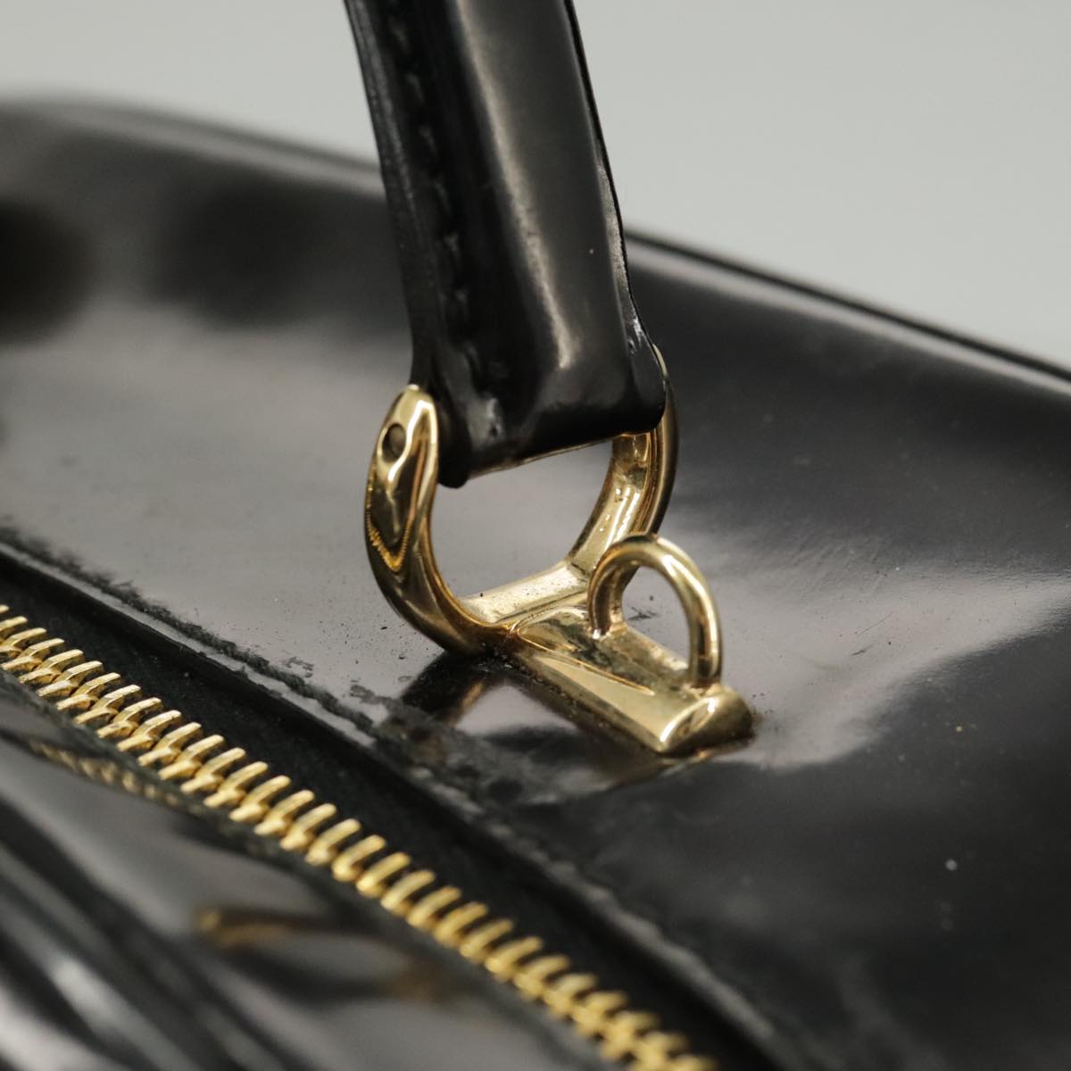 GUCCI Bamboo Hand Bag Patent leather 2way Black Gold 000 270 0323  fm4078