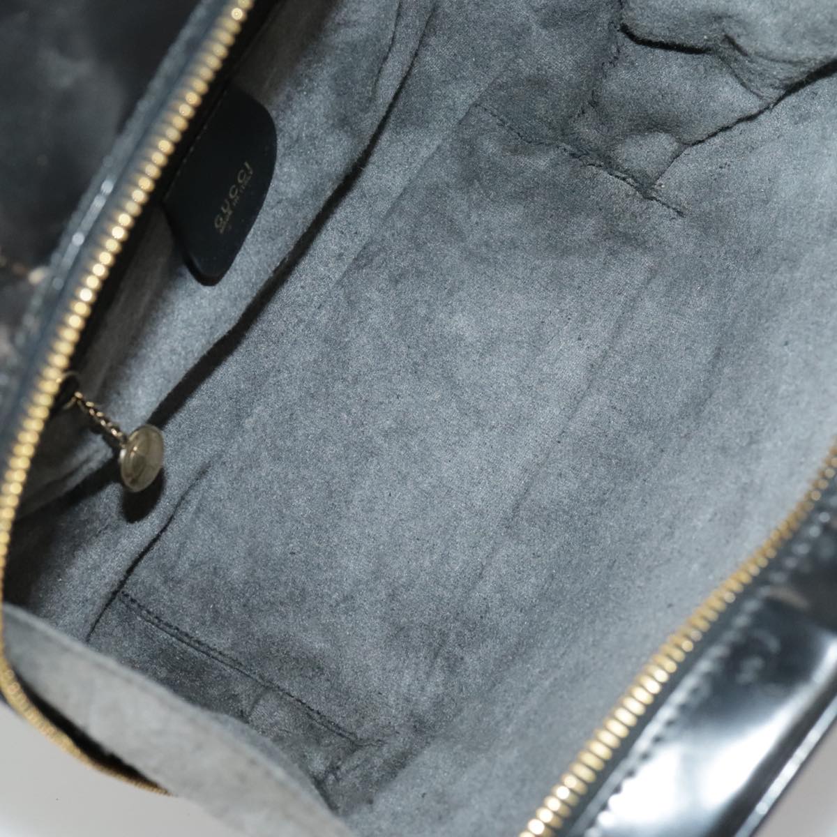 GUCCI Bamboo Hand Bag Patent leather 2way Black Gold 000 270 0323  fm4078