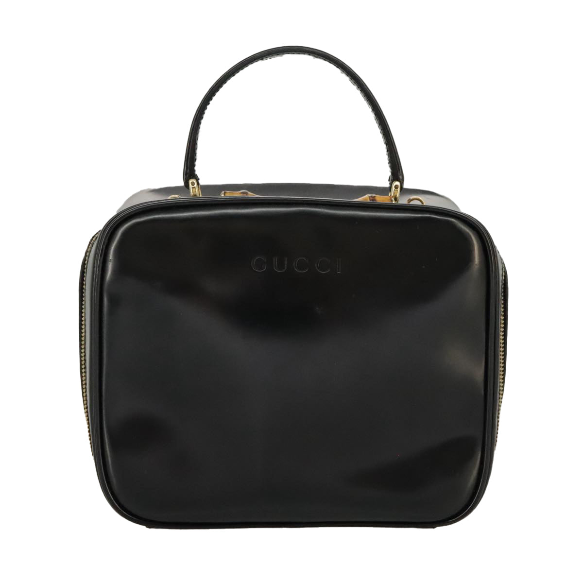 GUCCI Bamboo Hand Bag Patent leather 2way Black Gold 000 270 0323  fm4078