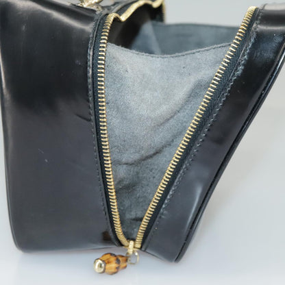 GUCCI Bamboo Hand Bag Patent leather 2way Black Gold 000 270 0323  fm4078