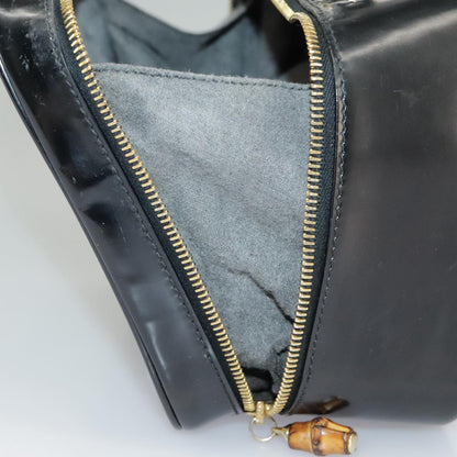 GUCCI Bamboo Hand Bag Patent leather 2way Black Gold 000 270 0323  fm4078
