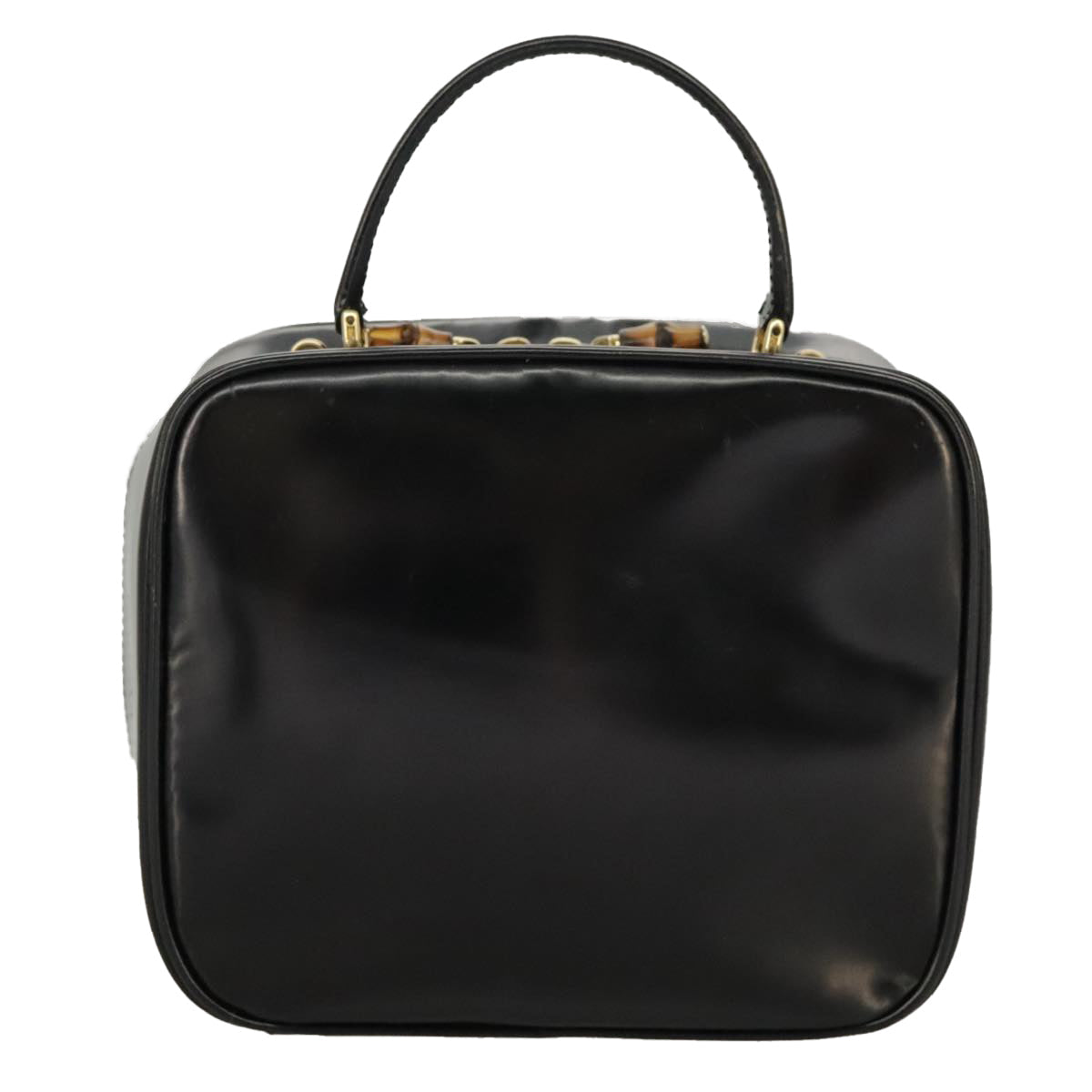 GUCCI Bamboo Hand Bag Patent leather 2way Black Gold 000 270 0323  fm4078