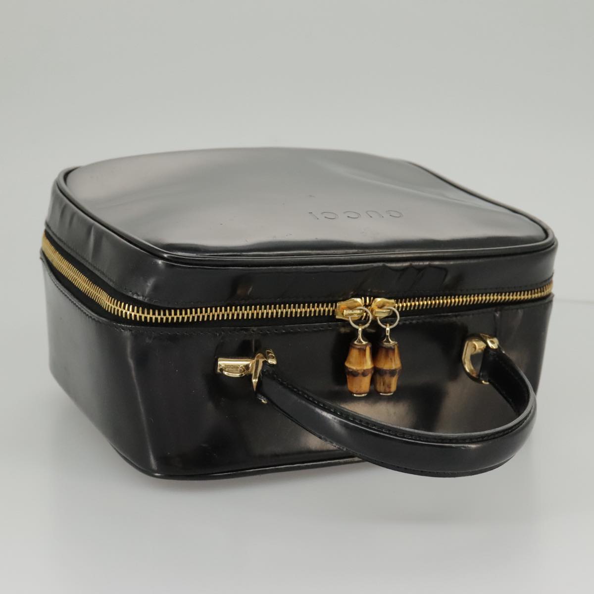 GUCCI Bamboo Hand Bag Patent leather 2way Black Gold 000 270 0323  fm4078