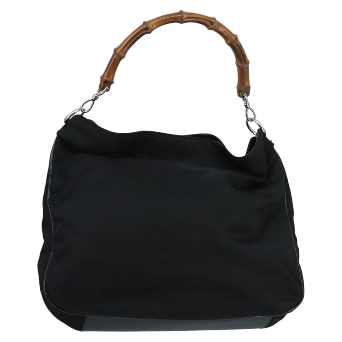 GUCCI Bamboo Hand Bag Nylon 2way Black Silver 001 2404 1577  fm4088