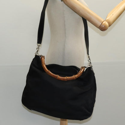 GUCCI Bamboo Hand Bag Nylon 2way Black Silver 001 2404 1577  fm4088