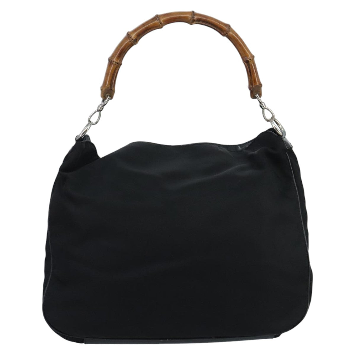 GUCCI Bamboo Hand Bag Nylon 2way Black Silver 001 2404 1577  fm4088