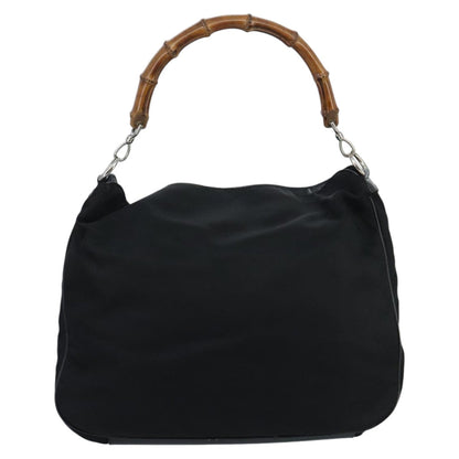 GUCCI Bamboo Hand Bag Nylon 2way Black Silver 001 2404 1577  fm4088