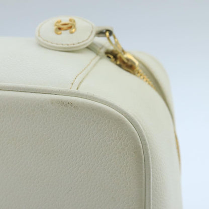 CHANEL Vanity Pouch Caviar Skin White Gold CC fm4190