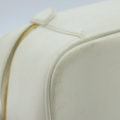 CHANEL Vanity Pouch Caviar Skin White Gold CC fm4190