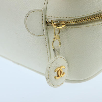 CHANEL Vanity Pouch Caviar Skin White Gold CC fm4190
