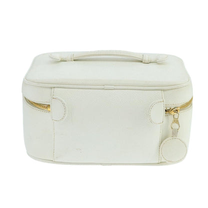 CHANEL Vanity Pouch Caviar Skin White Gold CC fm4190