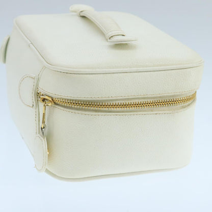 CHANEL Vanity Pouch Caviar Skin White Gold CC fm4190