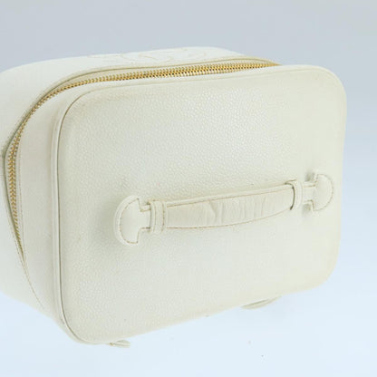 CHANEL Vanity Pouch Caviar Skin White Gold CC fm4190