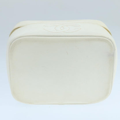 CHANEL Vanity Pouch Caviar Skin White Gold CC fm4190