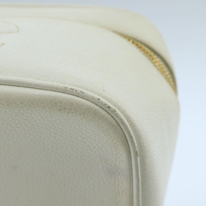 CHANEL Vanity Pouch Caviar Skin White Gold CC fm4190