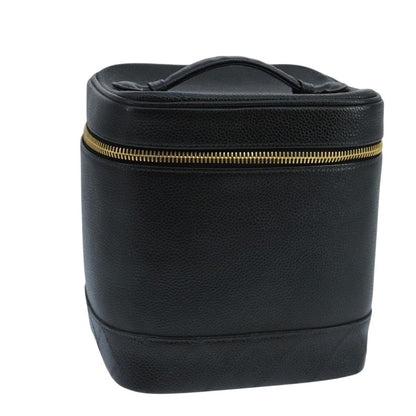 CHANEL Bicolore Vanity Cosmetic Pouch Caviar Skin Black Gold CC fm4192