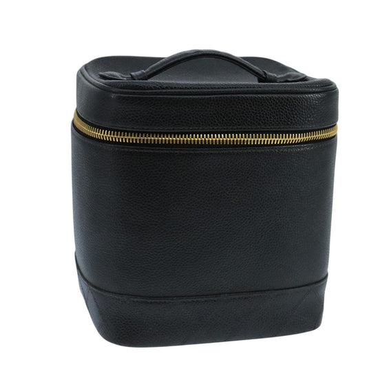 CHANEL Bicolore Vanity Cosmetic Pouch Caviar Skin Black Gold CC fm4192
