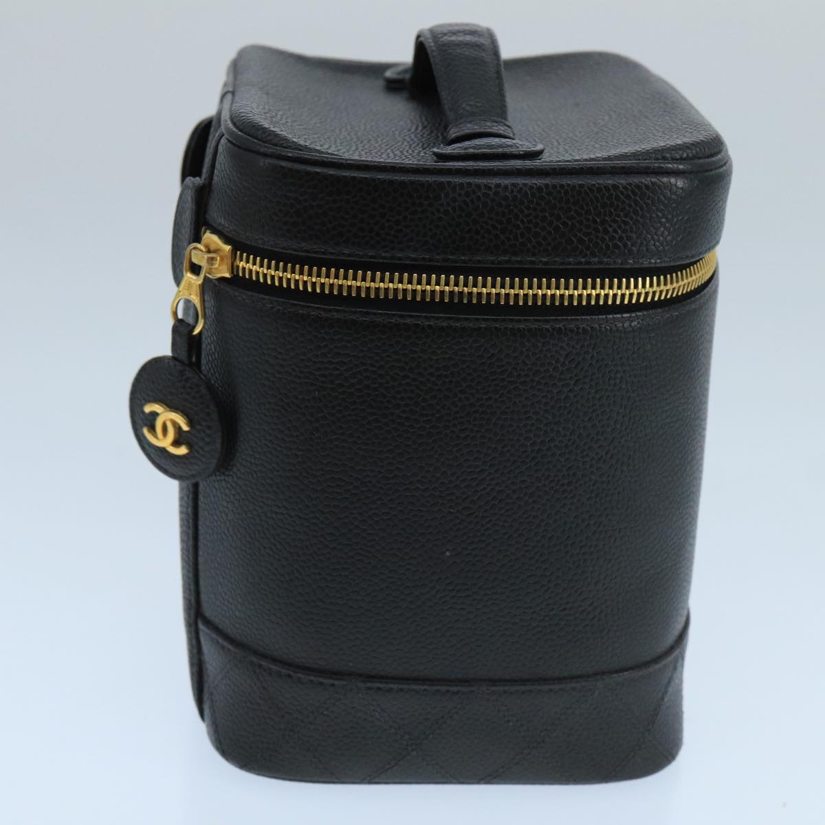 CHANEL Bicolore Vanity Cosmetic Pouch Caviar Skin Black Gold CC fm4192
