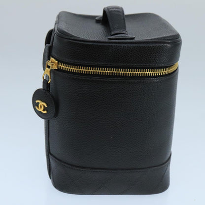 CHANEL Bicolore Vanity Cosmetic Pouch Caviar Skin Black Gold CC fm4192